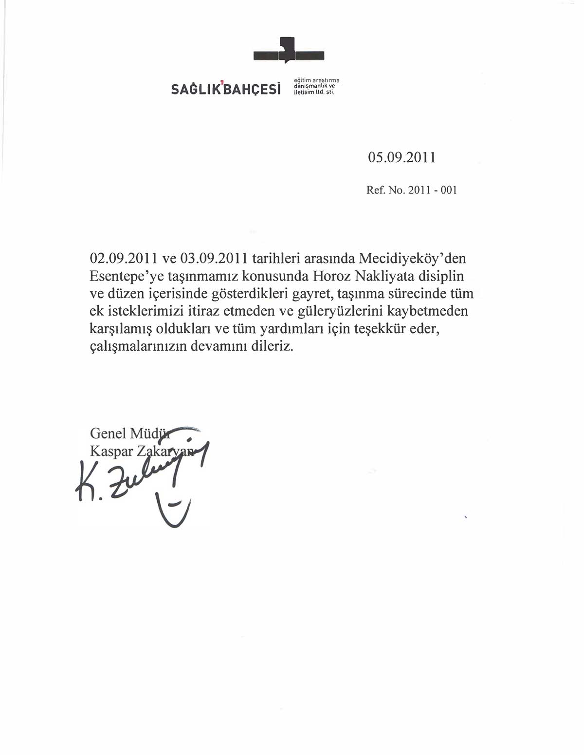 Horoz Nakliyat referans mektubu 3