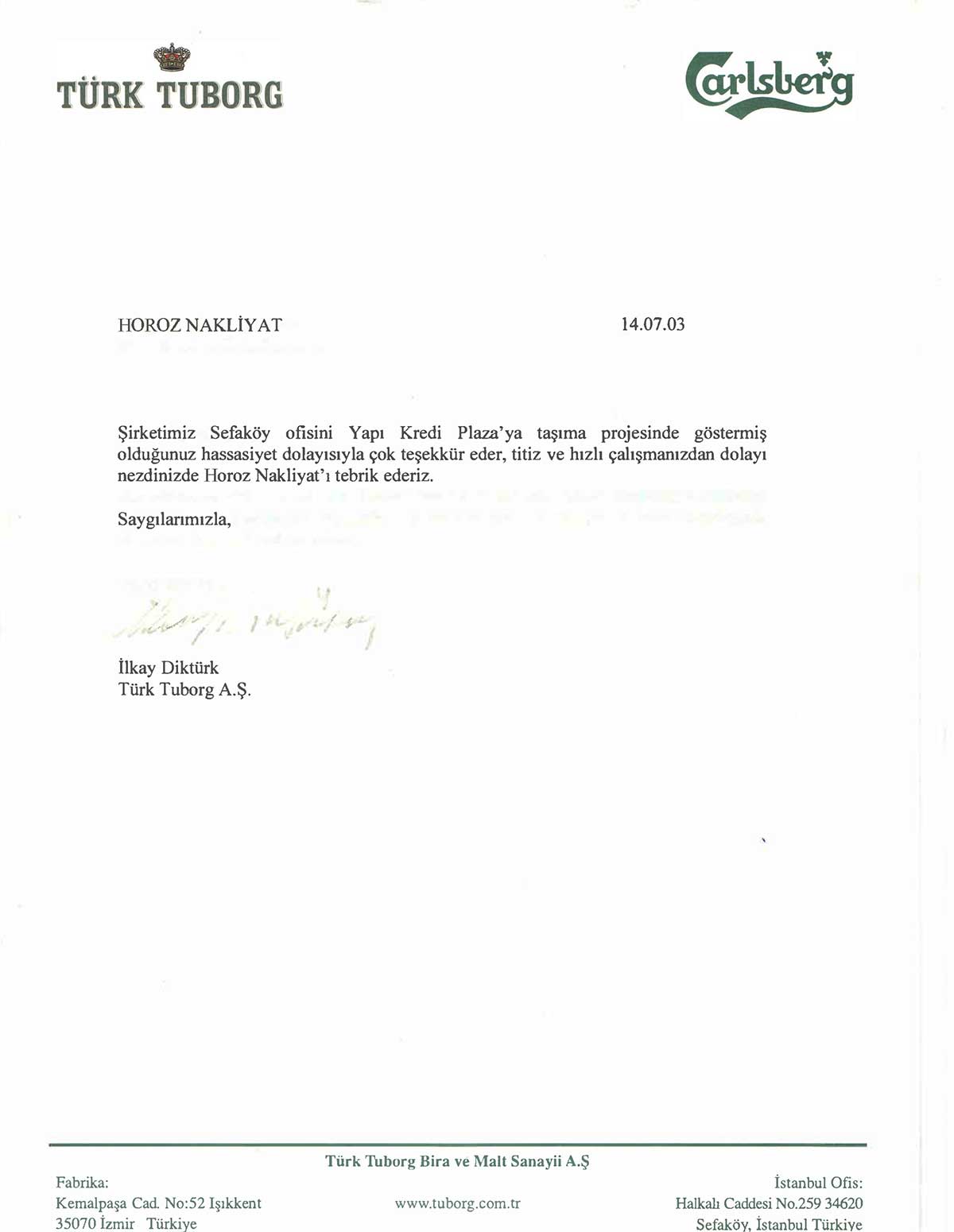 Horoz Nakliyat referans mektubu 11