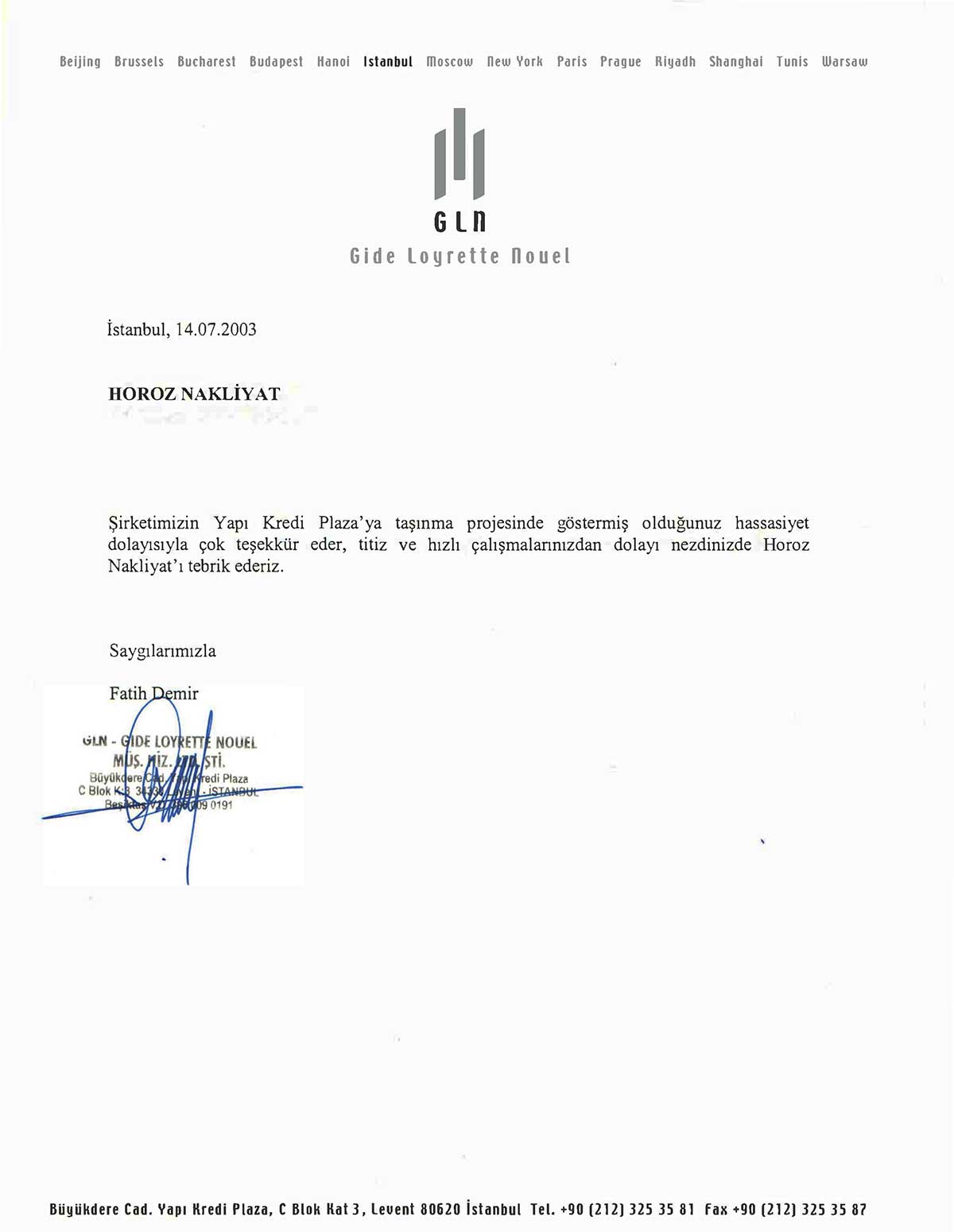 Horoz Nakliyat referans mektubu 31